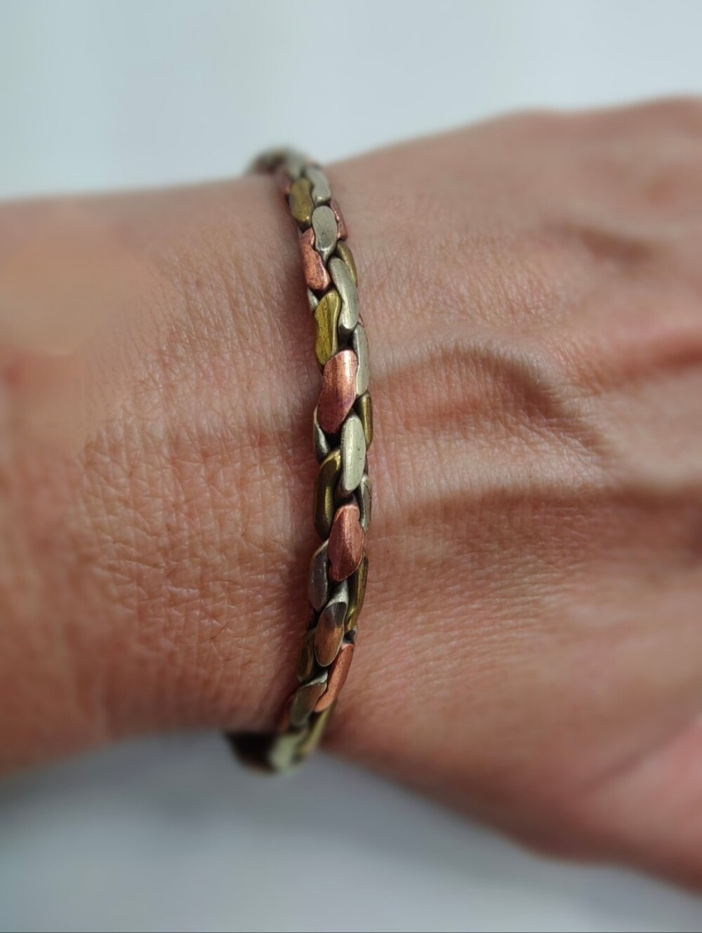 Vintage Mixed Metal Copper Brass Tone Woven Adjustable Cuff Bracelet